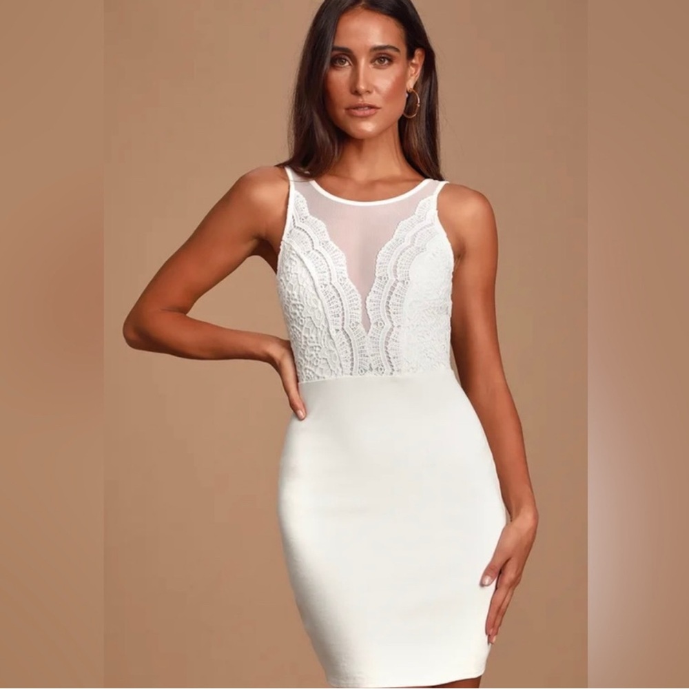 Lulu's Coquina XS White Dress with Lace NWT